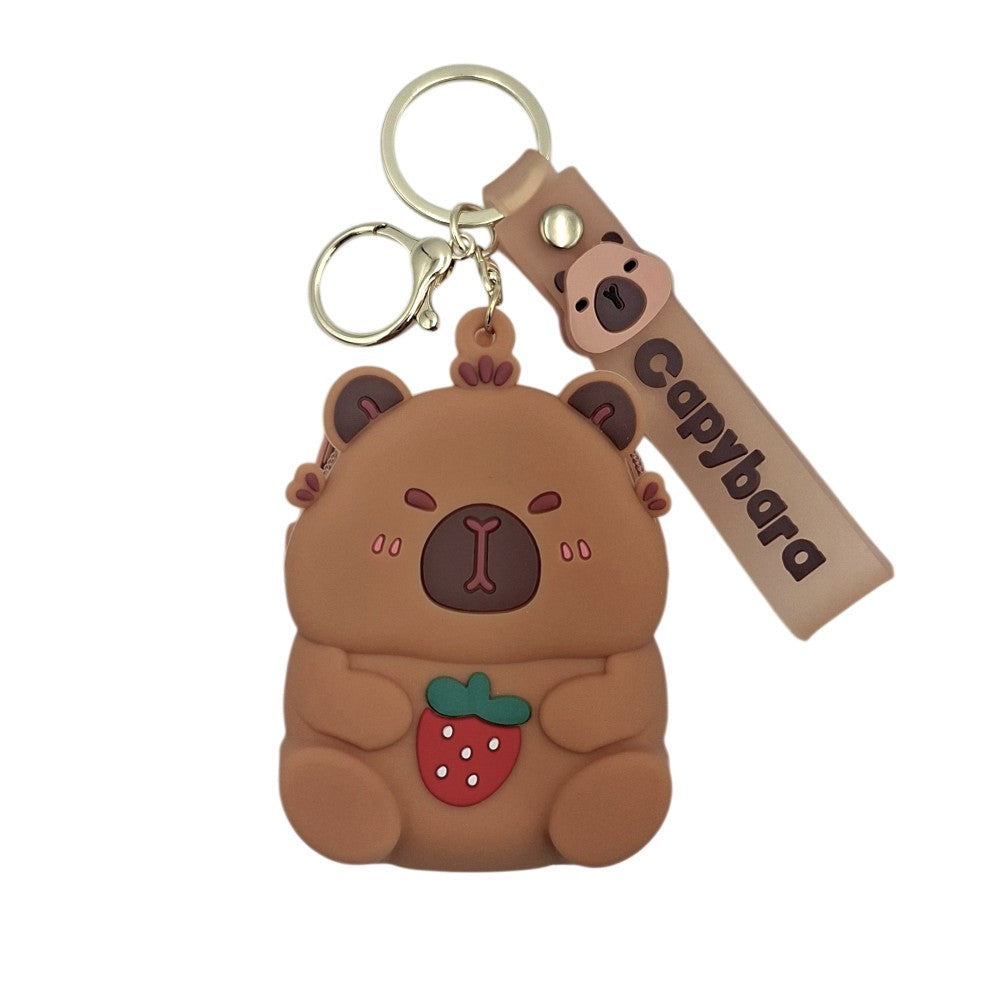 Μπρελόκ Σιλικόνης Πορτοφολάκι Capybara Φράουλα 9x6 εκ