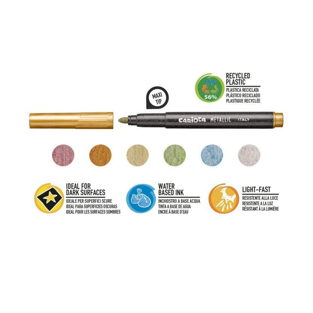 Carioca Metallic Maxi Tip Markers 6 Pcs