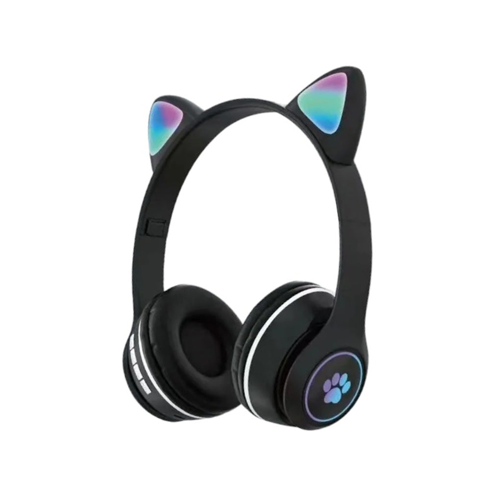 Ασύρματα Bluetooth Cat Headphones με LED Αυτιά & Μικρόφωνο Μαύρα