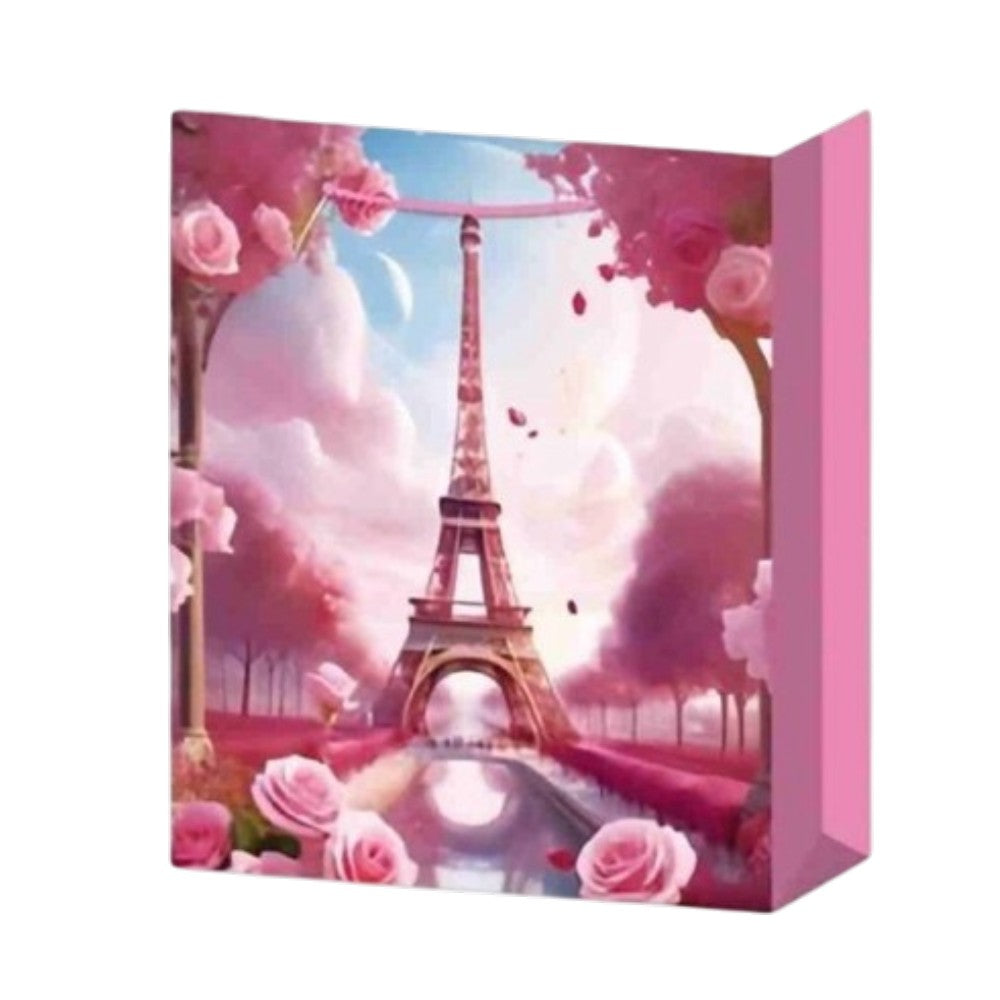 Χάρτινη Σακούλα Δώρου Ροζ Eiffel 18x23x10 εκ