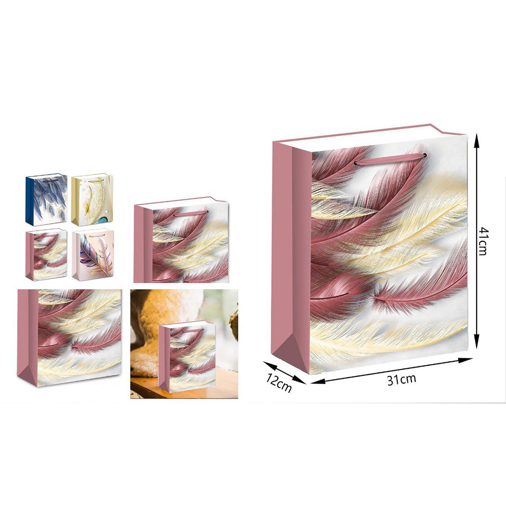 Χάρτινη Σακούλα Δώρου Φτερά 41χ31χ12 εκ 4 Χρώματα - 1 Τμχ