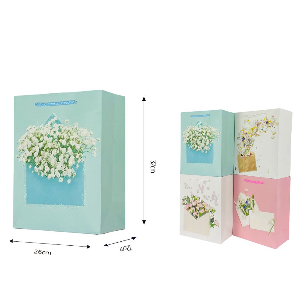 OEMΧάρτινη Σακούλα Δώρου Flowers Glitter 32χ26χ12 εκ 4 Σχέδια - 1 Τμχpapell.gr
