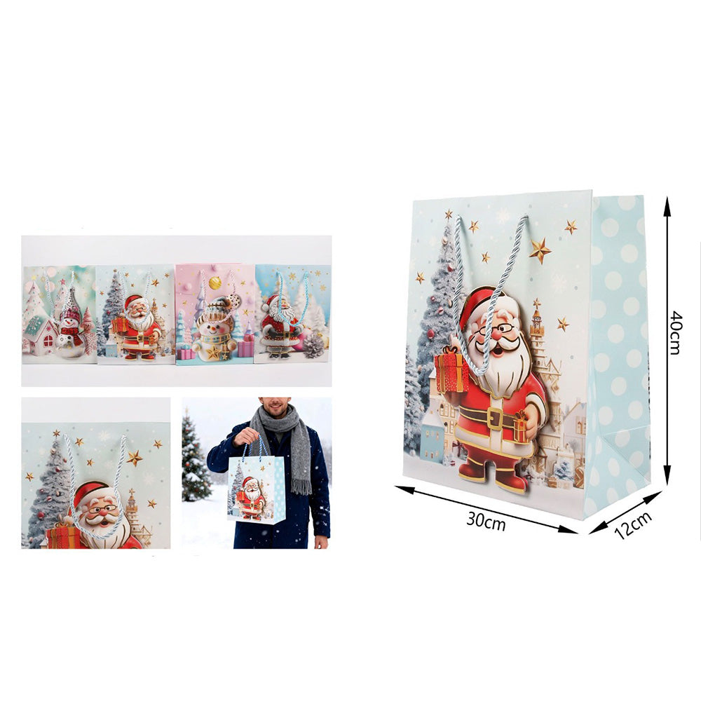 Χριστουγεννιάτικη Σακούλα Δώρου Άγιος Βασίλης 3D – 40×30×12 εκ (1 Τμχ, 4 Σχέδια)