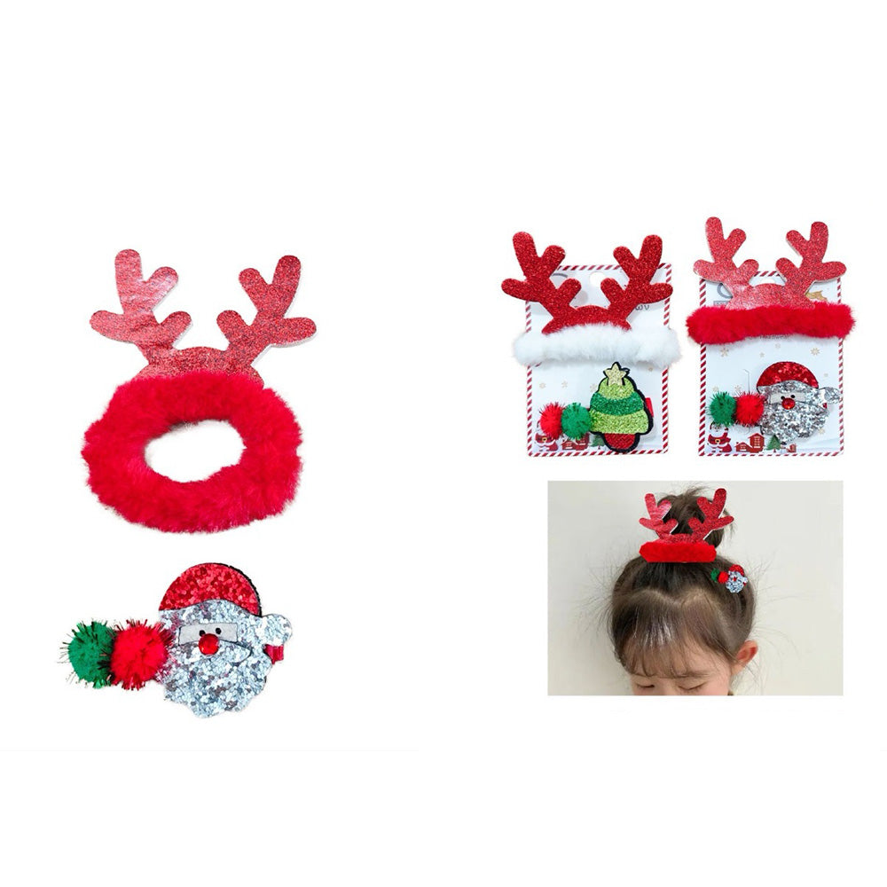 Χριστουγεννιάτικο Scrunchie Μαλλιών Ταρανδάκι Με Γούνα και Κλιπ 2 Σχέδια - 1 Τμχ