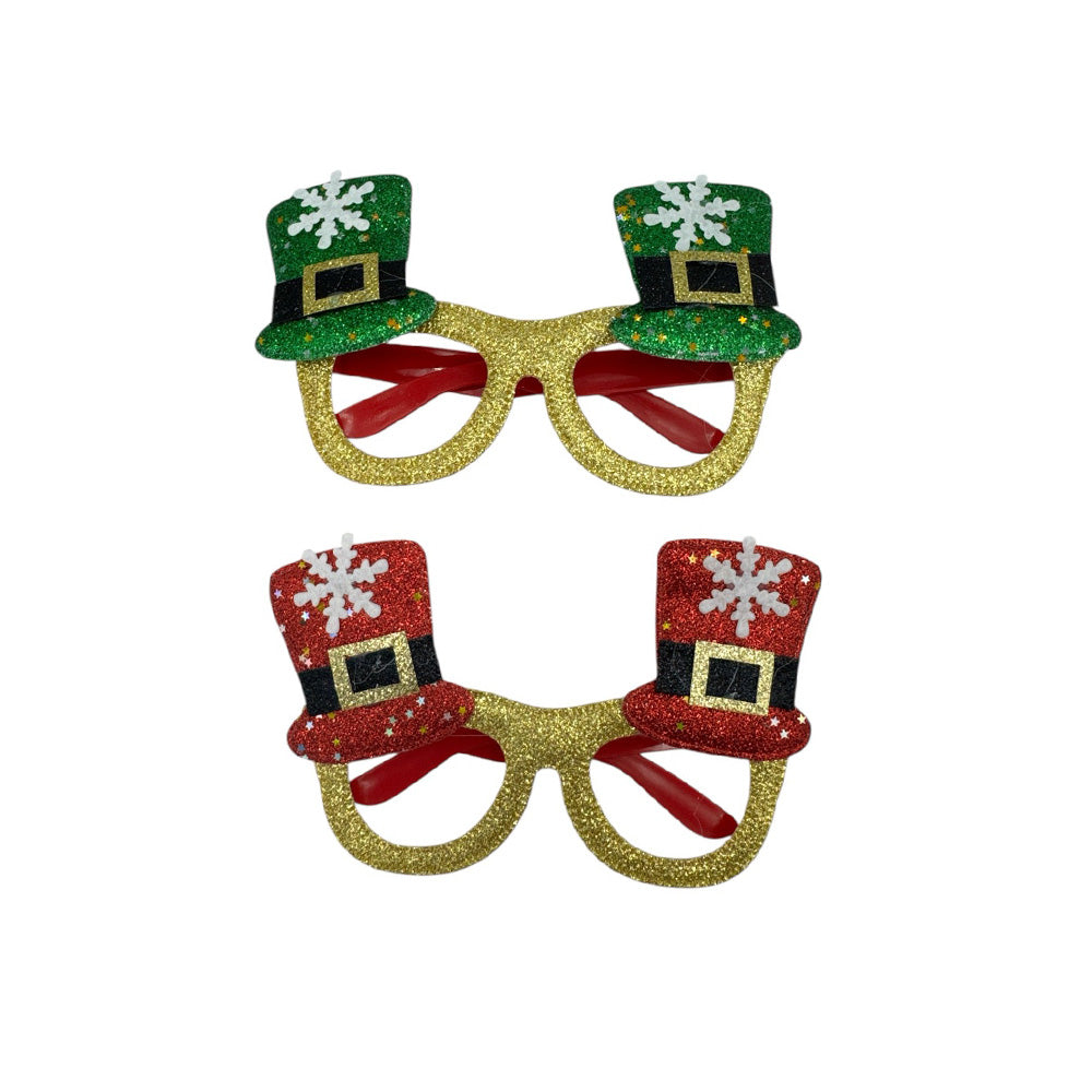 Χριστουγεννιάτικα Γυαλιά Glitter με Καπέλο σε Κόκκινο ή Πράσινο Χρώμα – 1 Τεμάχιο