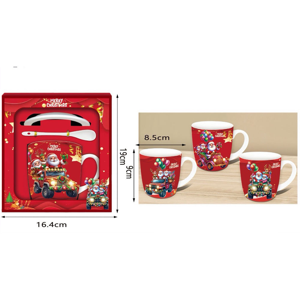 Χριστουγεννιάτικη Κούπα με Πιατάκι & Κουταλάκι σε Κουτί 9×8,5 εκ – 3 Σχέδια (1 Τμχ)