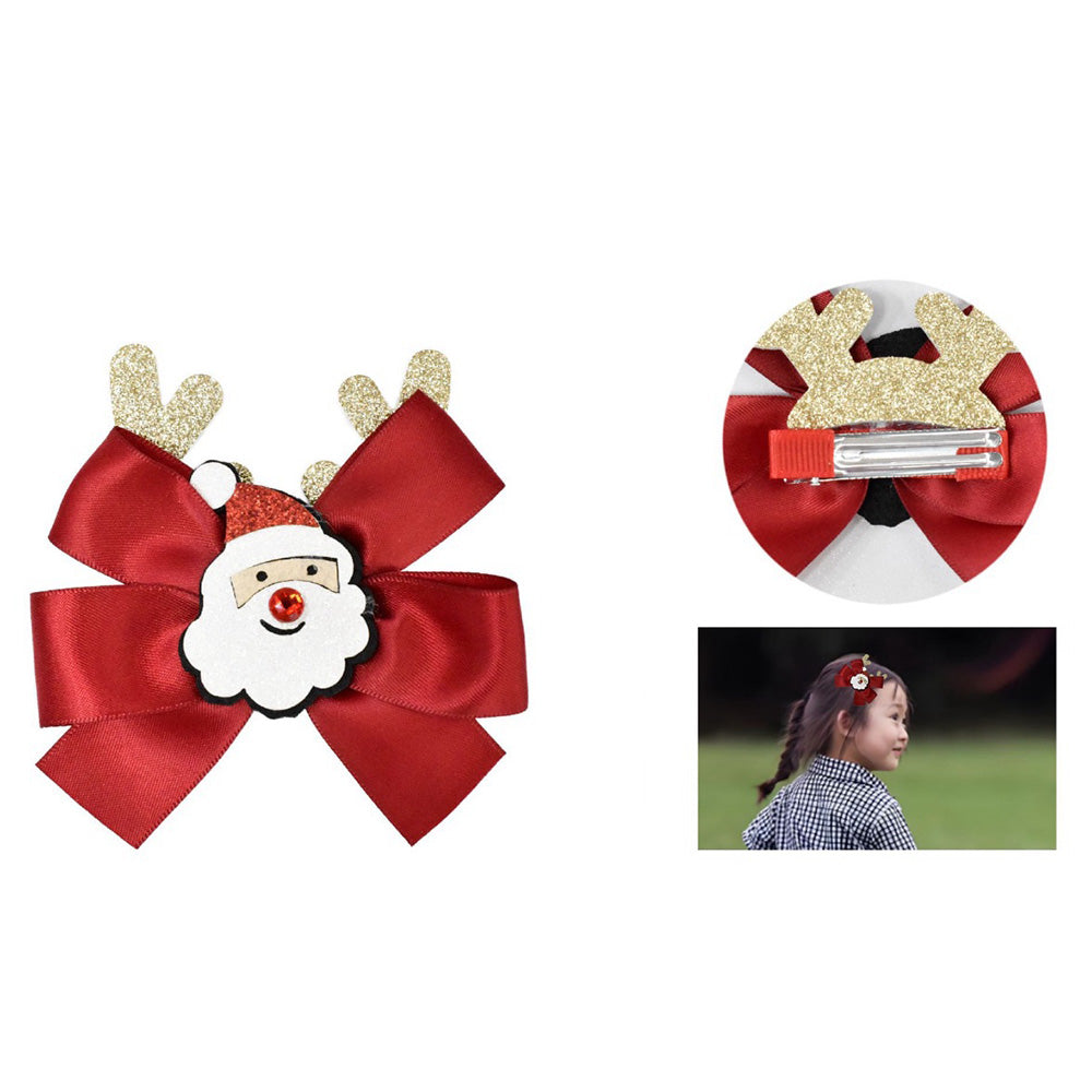 Χριστουγεννιάτικο Κλιπ Μαλλιών Με Φιόγκο Κόκκινο και Άγιο Βασίλη