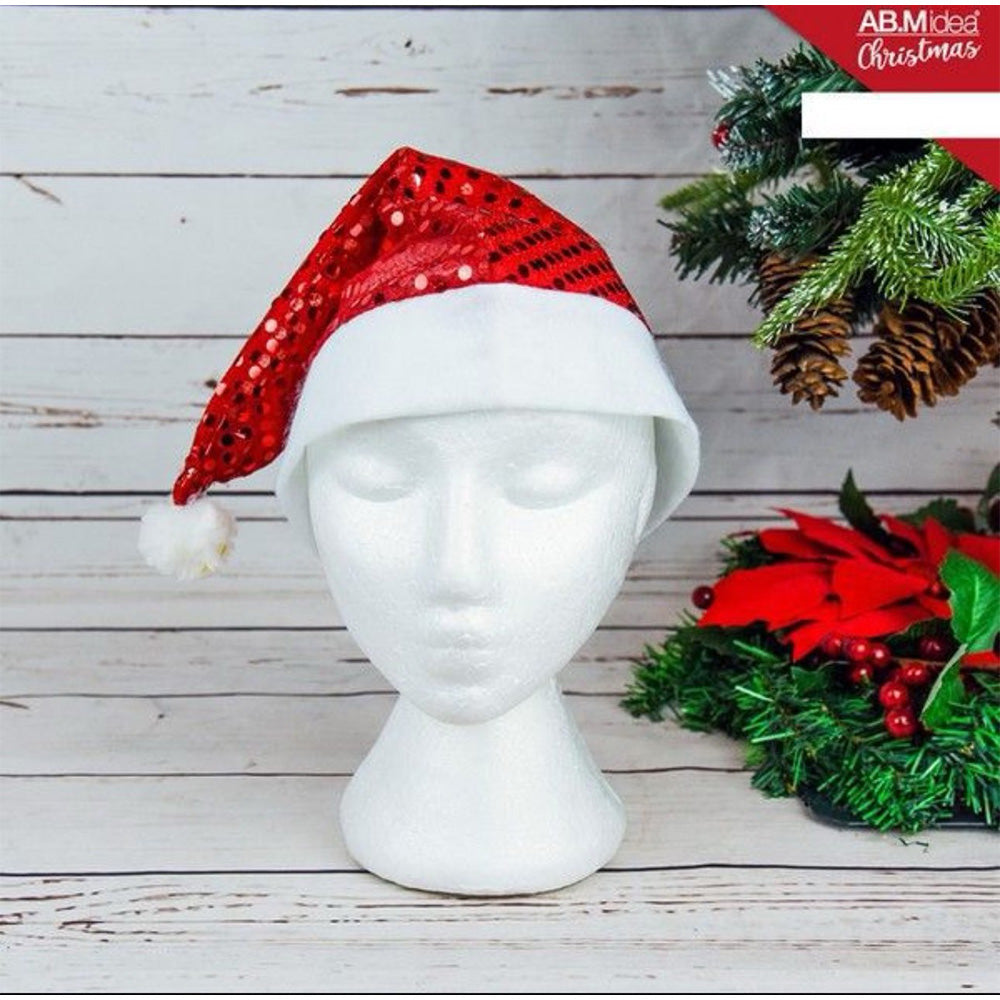 Χριστουγεννιάτικο Σκουφάκι Κόκκινο με Παγιέτα & Άσπρη Φούντα – Εορταστικό Αξεσουάρ