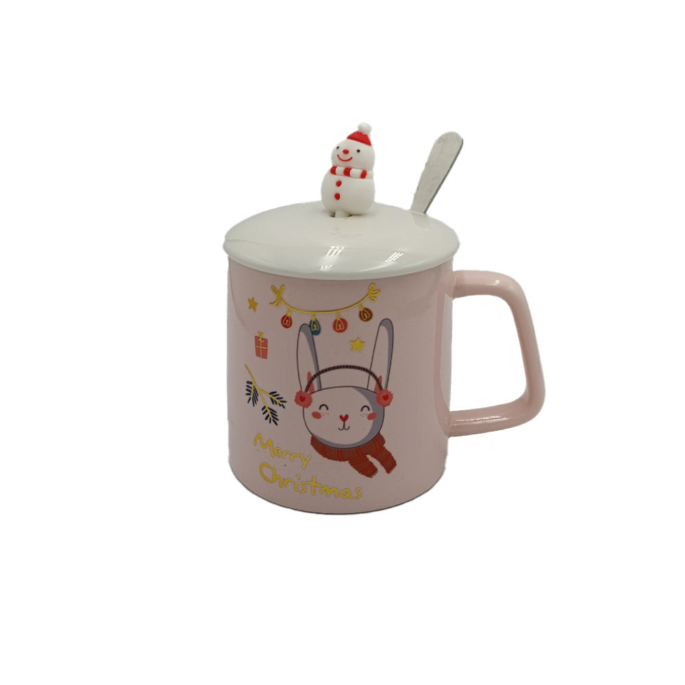 Χριστουγεννιάτικη Κούπα Ροζ Ελαφάκι Merry Christmas Με Καπάκι Και Κουταλάκι 3 Σχέδια
