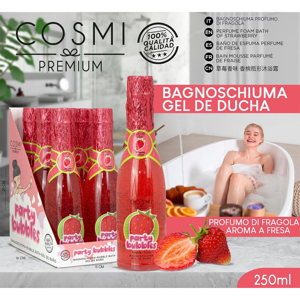 Cosmi Bubble Bath Φράουλα Αφρόλουτρο σε Μπουκάλι Σαμπάνιας 250ml