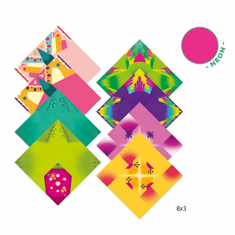 Djeco Κατασκευη Origami Neon Χρωματα 'Τροπικα Ζωακια Και Λουλουδια'