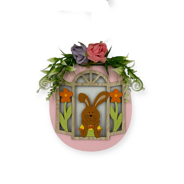 Πασχαλινό κρεμαστό διακοσμητικό ξύλινο λαγουδάκι με λουλούδια 3 χρωματα 14χ11 εκ