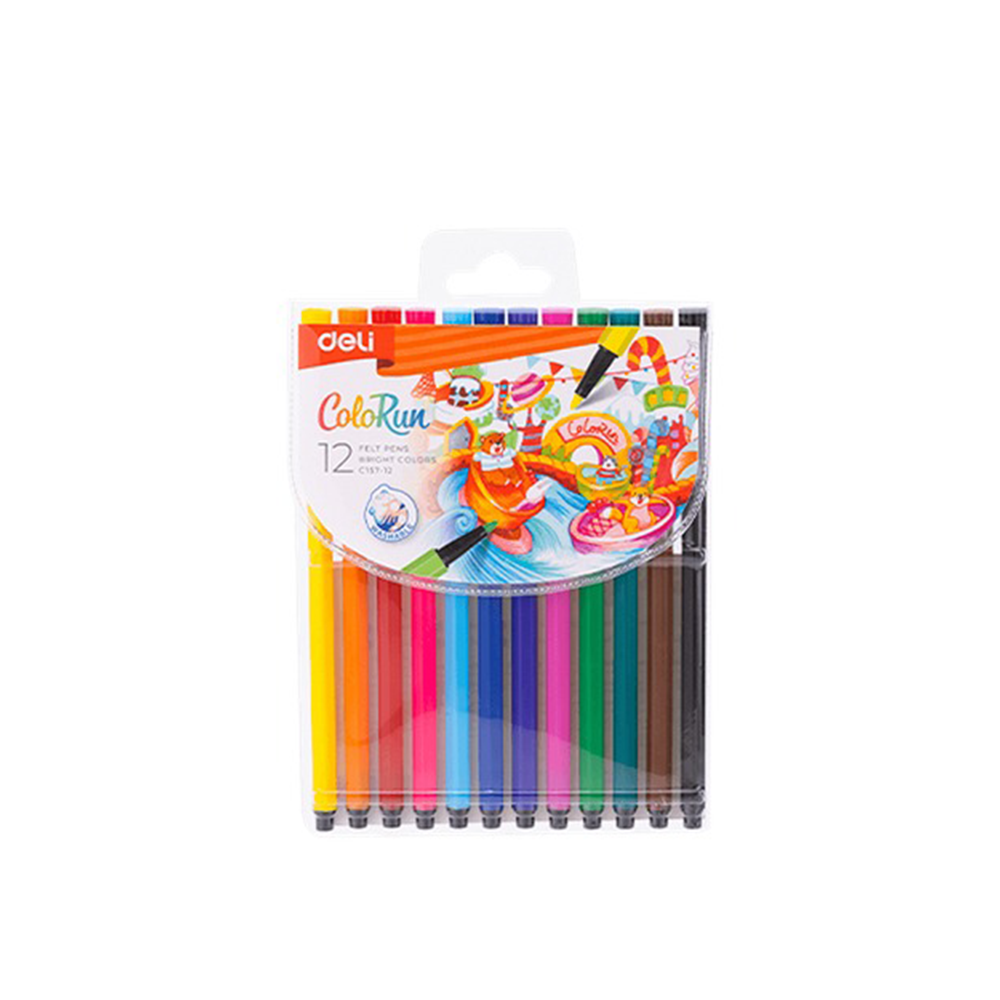Deli Colorun Μαρκαδόροι Ζωγραφικής Washable σε Πλαστική Θήκη 1.0-1.2mm 12 Χρώματα 