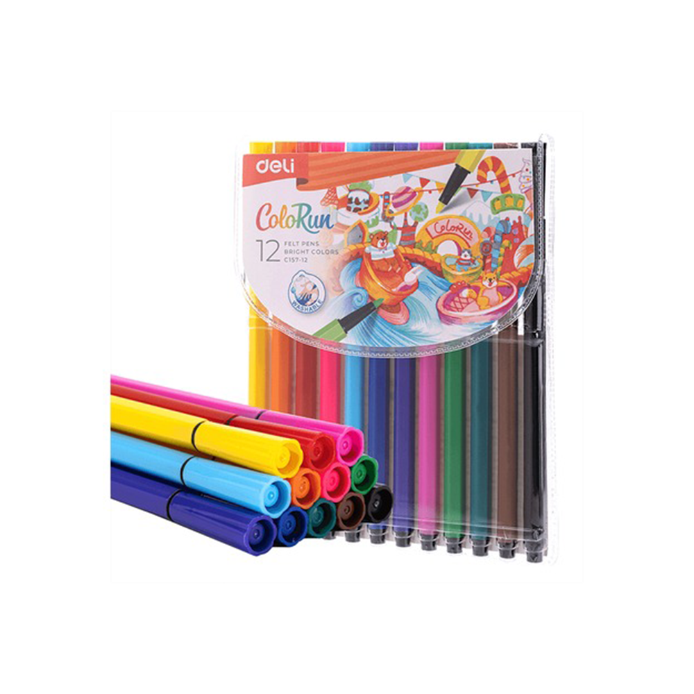 Deli Colorun Μαρκαδόροι Ζωγραφικής Washable σε Πλαστική Θήκη 1.0-1.2mm 12 Χρώματα 