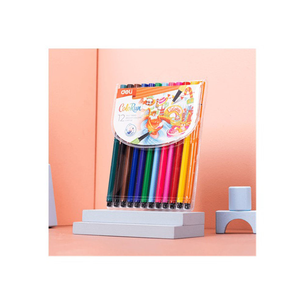 Deli Colorun Μαρκαδόροι Ζωγραφικής Washable σε Πλαστική Θήκη 1.0-1.2mm 12 Χρώματα 