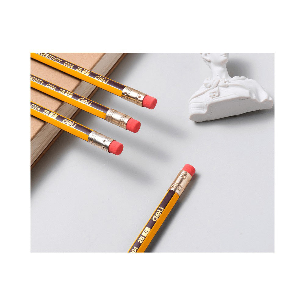 Deli Μολύβι Εξαγωνικό Με Γόμα 2B Blister Scribe Ριγέ Κίτρινο