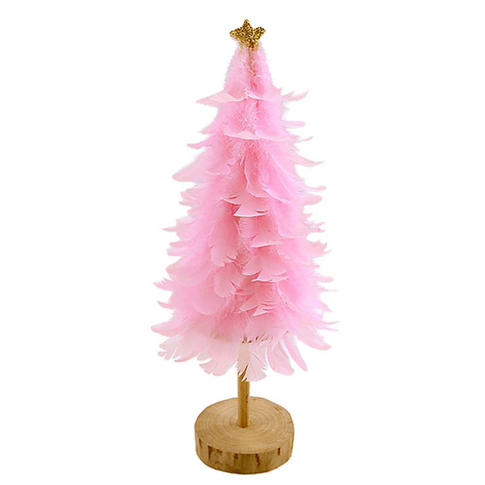 Χριστουγεννιάτικο Δέντρο Επιτραπέζιο Με Φτερά & Πούπουλα Ροζ 33x12εκ 