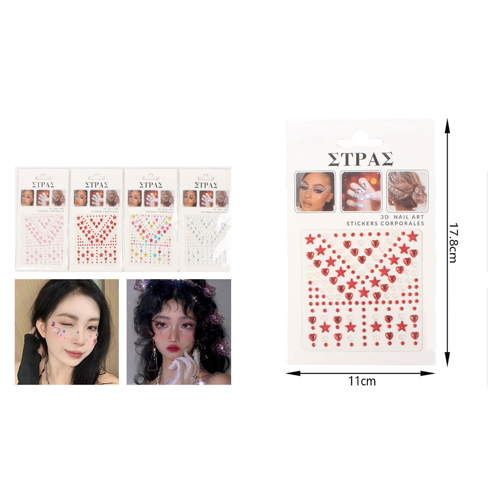 Διακοσμητικά Στρασάκια Προσώπου Στρας & Πέρλα σε 4 Χρώματα σε Καρτέλα 17,8 x 11 εκ