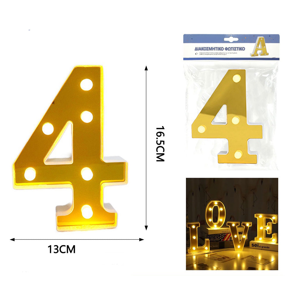 OEMΔιακοσμητικό Φωτιστικό Led Χρυσό Αριθμός 4 - 16,3χ13 Εκpapell.gr