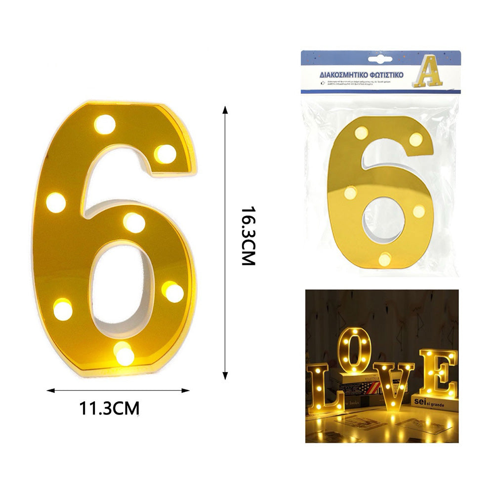 OEMΔιακοσμητικό Φωτιστικό Led Χρυσό Αριθμός 6 - 16,3χ11,3 Εκpapell.gr