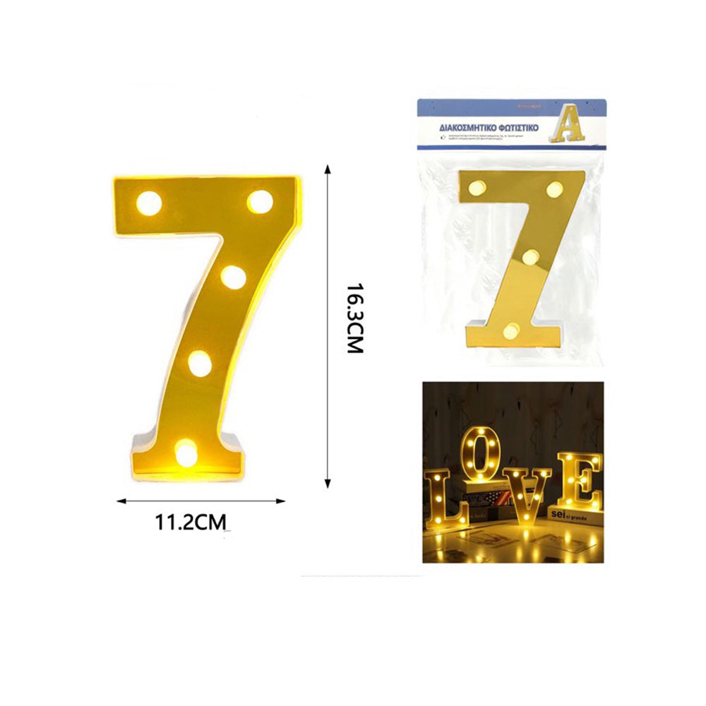 OEMΔιακοσμητικό Φωτιστικό Led Χρυσό Αριθμός 7 - 16,3χ11,2 Εκpapell.gr