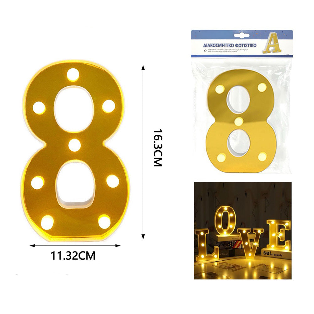 OEMΔιακοσμητικό Φωτιστικό Led Χρυσό Αριθμός 8 - 16,3χ11,3 Εκpapell.gr