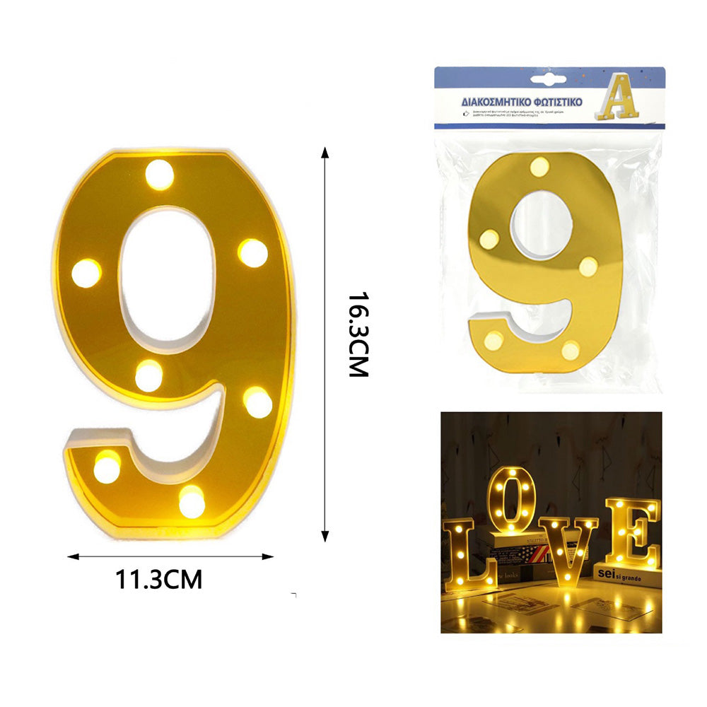 OEMΔιακοσμητικό Φωτιστικό Led Χρυσό Αριθμός 9 - 16,3χ11,3 Εκpapell.gr
