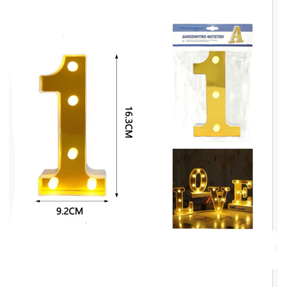 OEMΔιακοσμητικό Φωτιστικό Led Χρυσό Αριθμός 1 - 16,3χ9,2 Εκpapell.gr