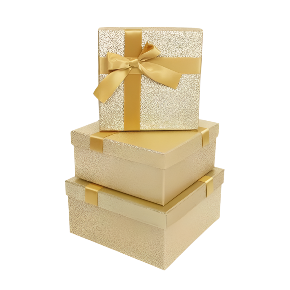 OEMΔιακοσμητικό Κουτί Τετράγωνο Χρυσό Με Glitter Και Φιόγκο 16Χ16Χ6.5εκpapell.gr