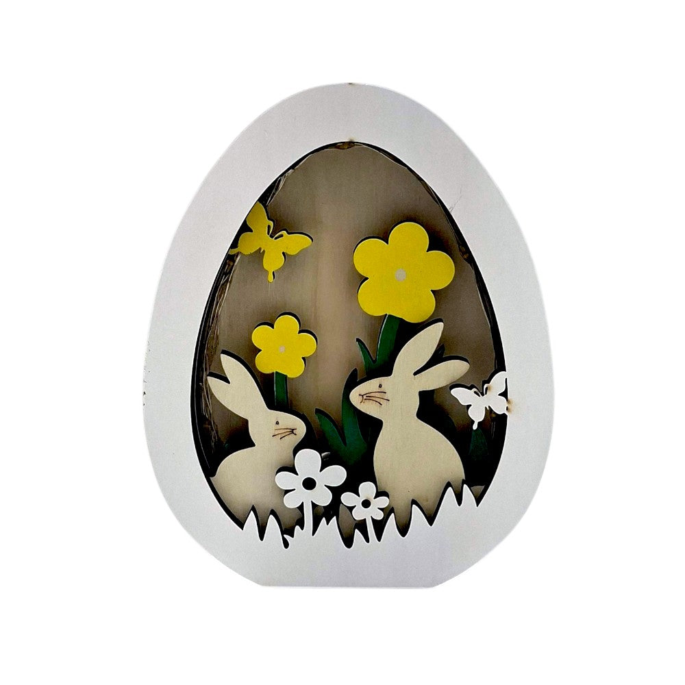 Διακοσμητικό Ξύλινο Πασχαλινό Αυγό με Παράσταση 11,5x14,5 εκ με Φως