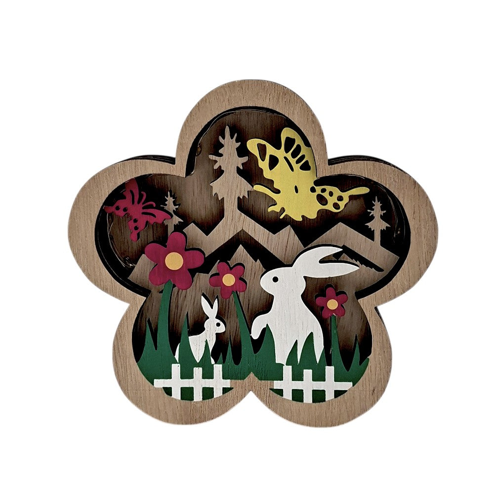 Διακοσμητικό Ξύλινο Πασχαλινό Λουλούδι 14x15 εκ με Φως