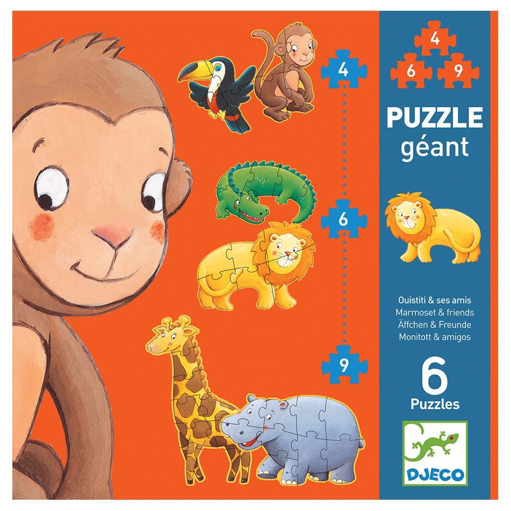 Djeco 6 Γιγάντια Puzzle "Άγρια Ζώα" 4, 6 & 9 Τεμαχίων