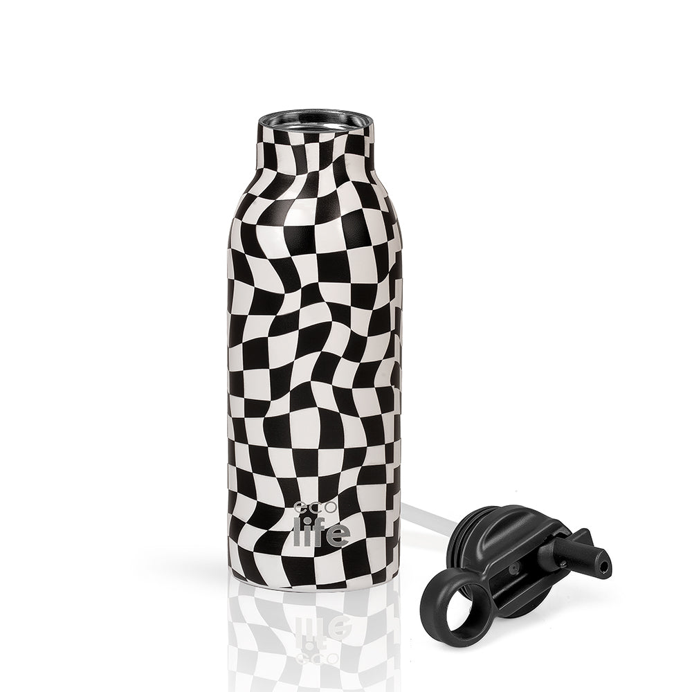Ecolife Ανοξείδωτο Παγούρι Θερμός Black & White 550ml