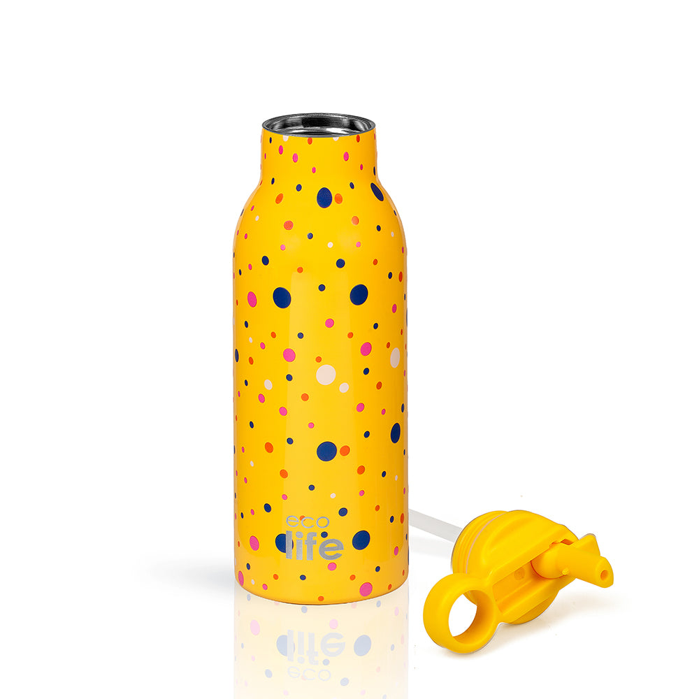 Ecolife Ανοξείδωτο Παγούρι Θερμός Dots In Yellow 550ml