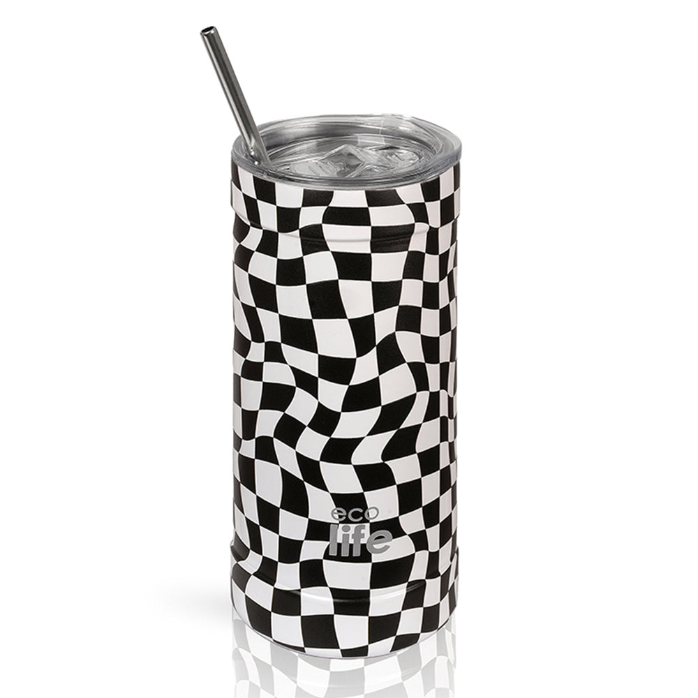 Ecolife Coffee Θερμός Ανοξείδωτο Black & White με Καλαμάκι 500ml