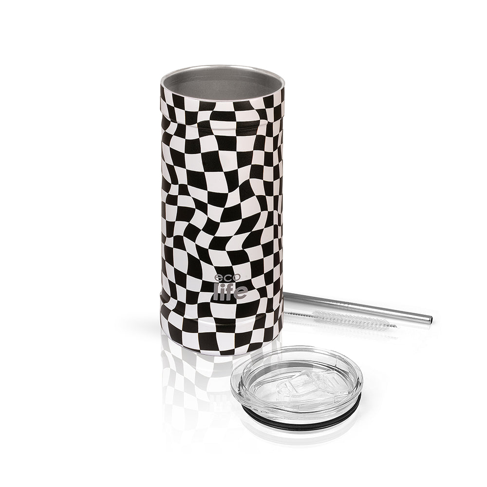 Ecolife Coffee Θερμός Ανοξείδωτο Black & White με Καλαμάκι 500ml