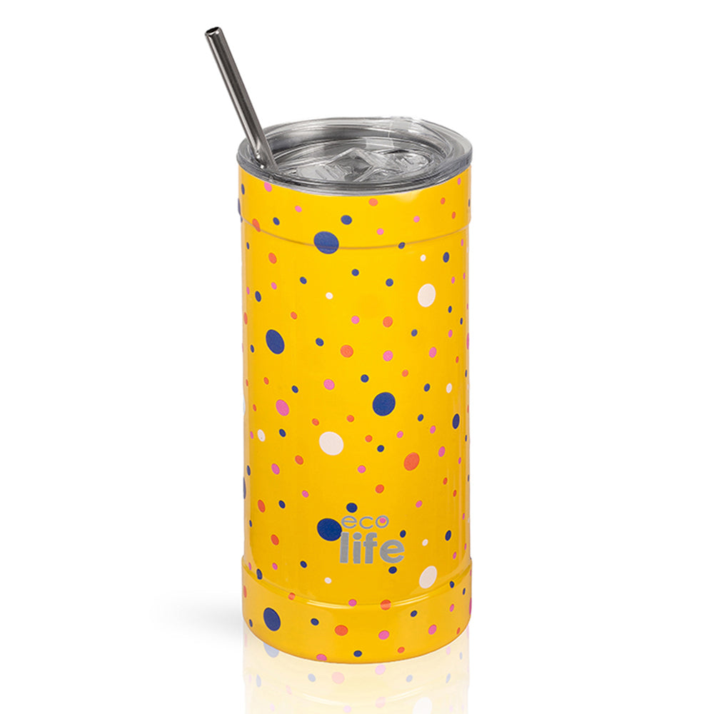 Ecolife Coffee Θερμός Ανοξείδωτο Dots in Yellow με Καλαμάκι 500ml