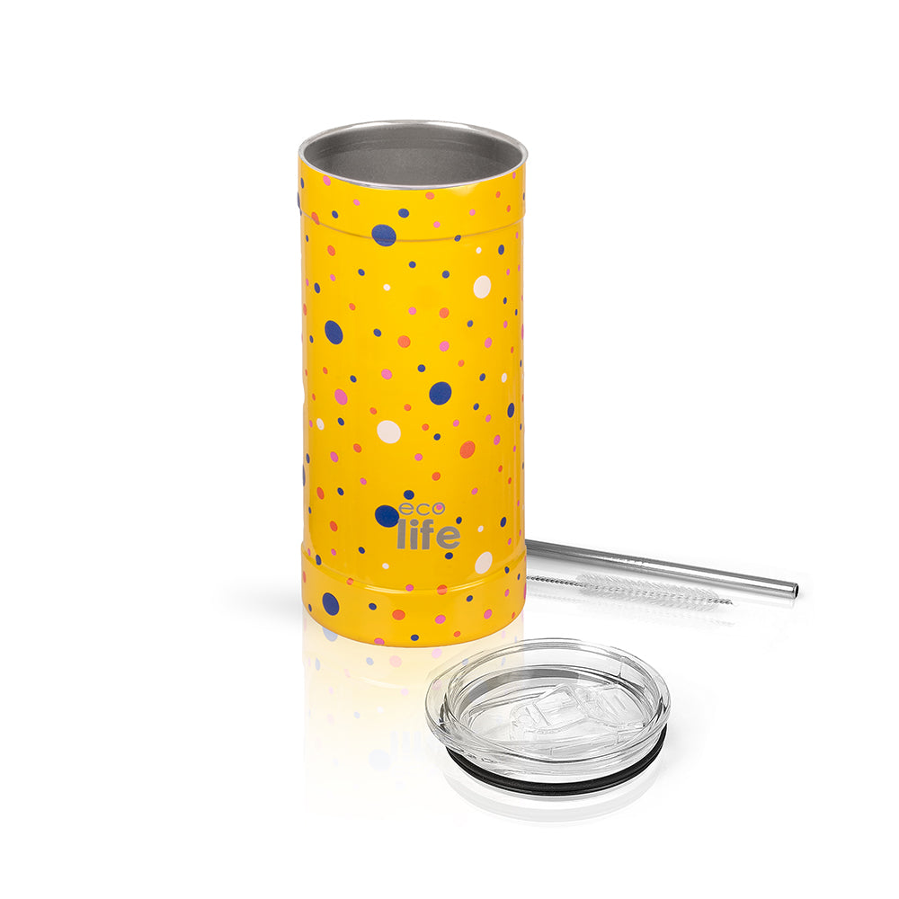 Ecolife Coffee Θερμός Ανοξείδωτο Dots in Yellow με Καλαμάκι 500ml