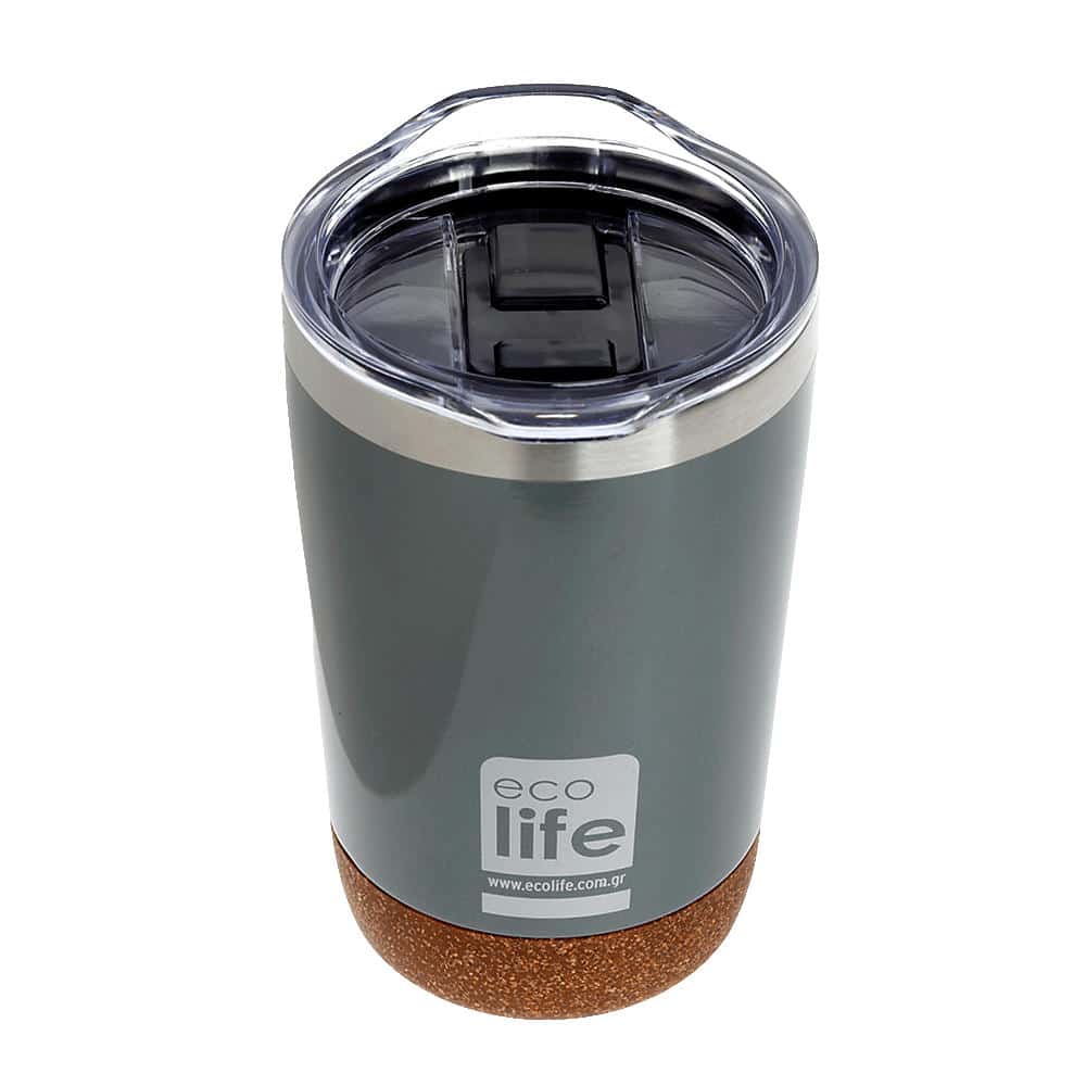 Ecolife Coffee Thermos Light Grey 370Ml Με Διαφανο Καπακι