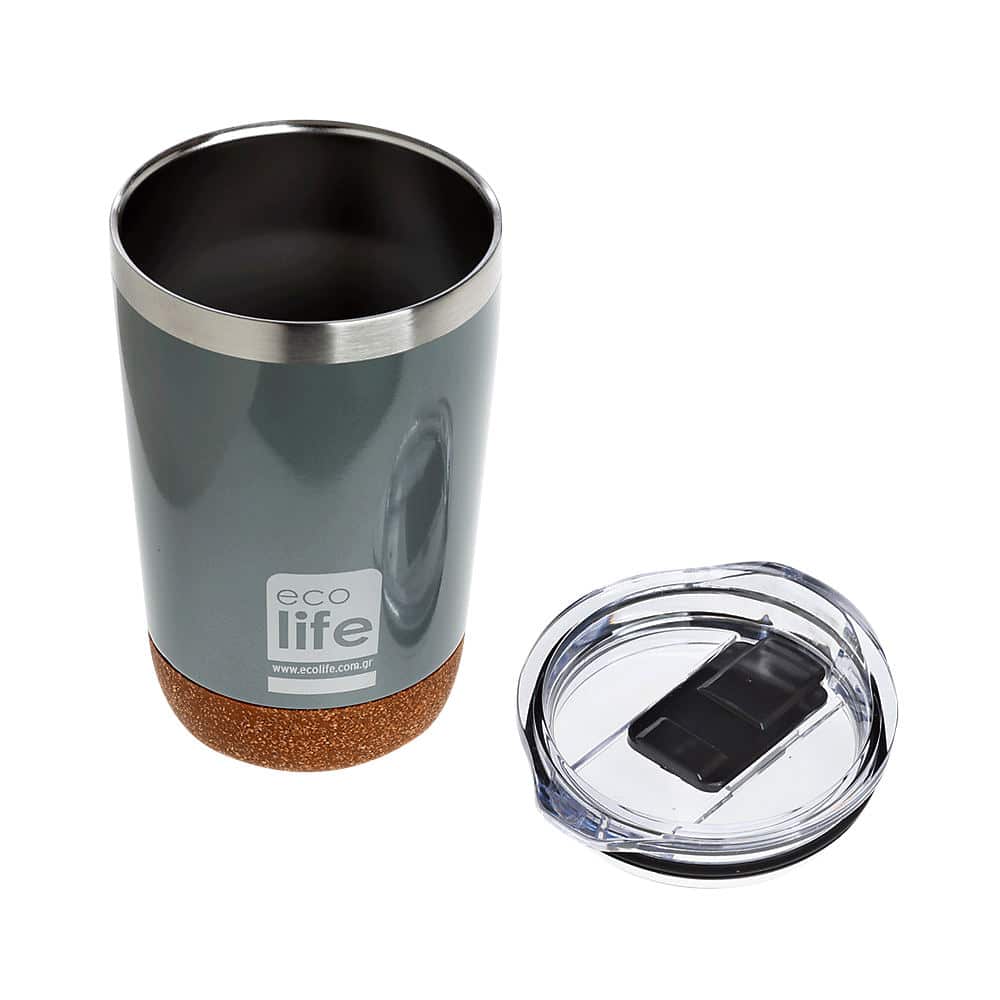 Ecolife Coffee Thermos Light Grey 370Ml Με Διαφανο Καπακι