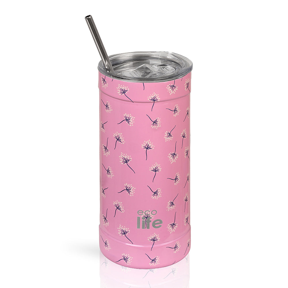 Ecolife Coffee Θερμός Ανοξείδωτο Pink Dandelion με Καλαμάκι 500ml
