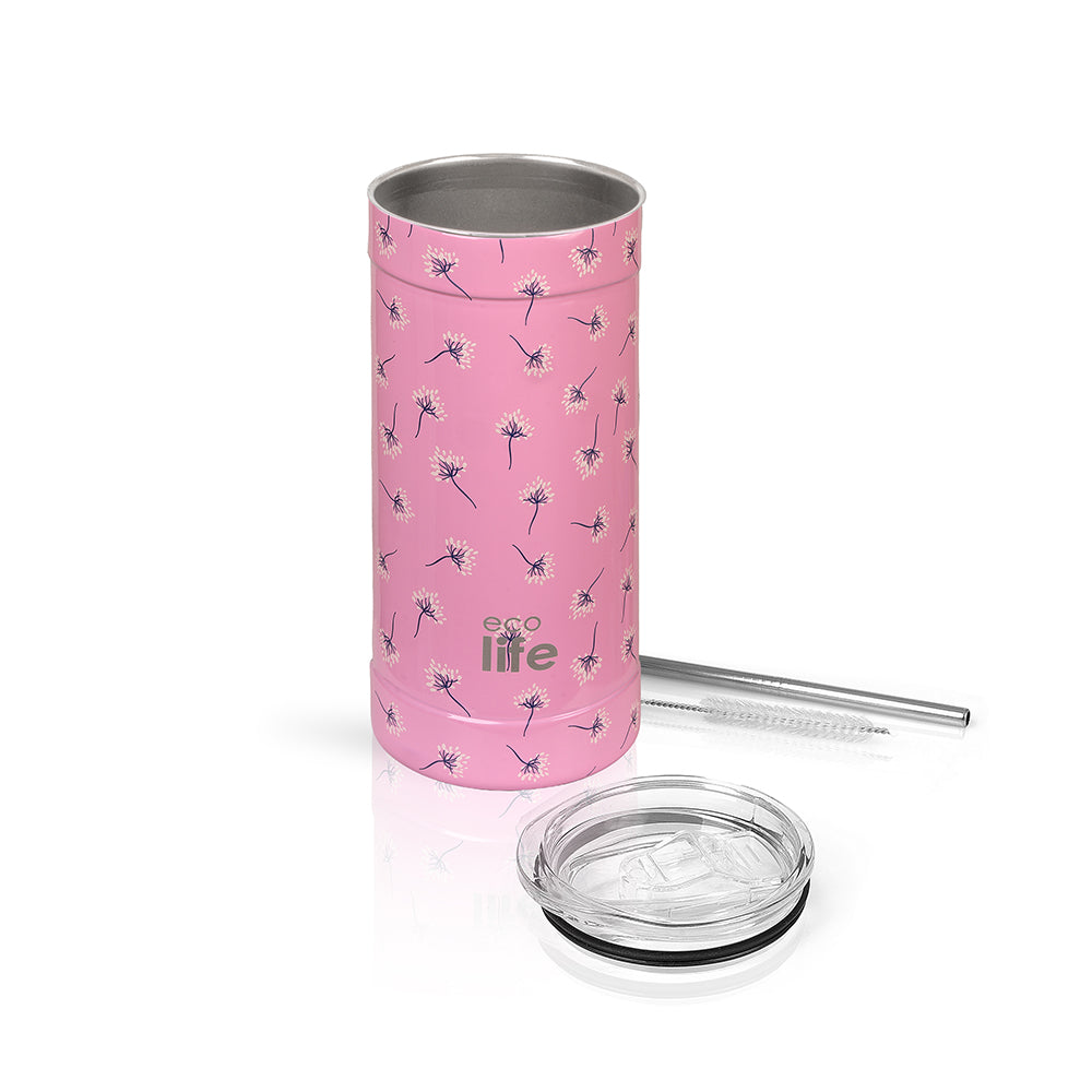 Ecolife Coffee Θερμός Ανοξείδωτο Pink Dandelion με Καλαμάκι 500ml