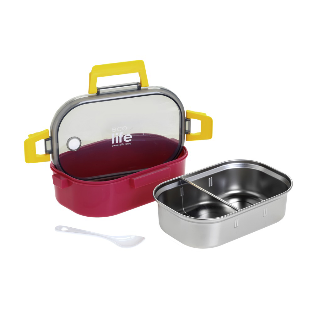 Ecolife Φαγητοδοχείο Με Χώρισμα  Deep Rose 900 ml