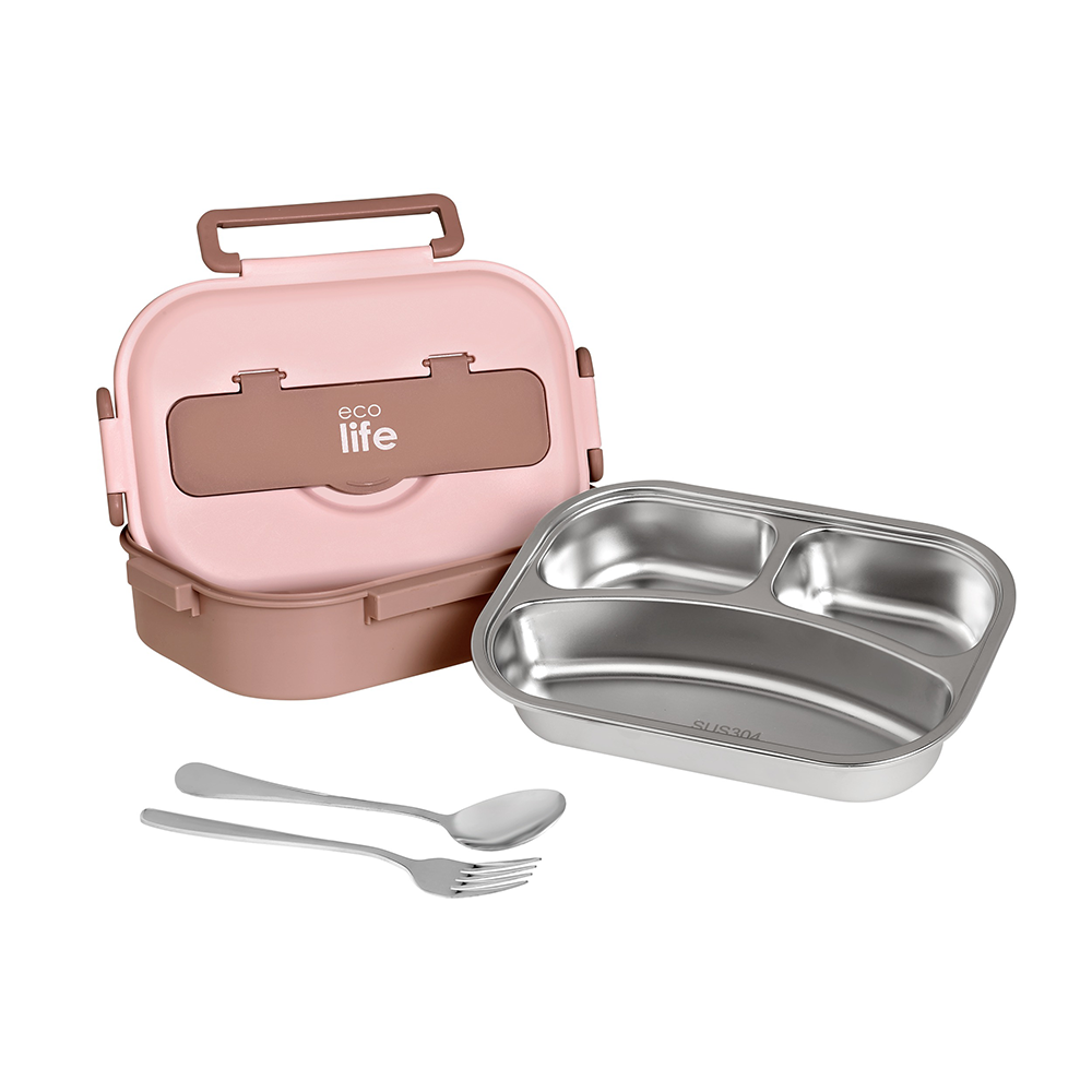 Ecolife Φαγητοδοχείο 3 Θέσεων Ροζ 1 Ltr