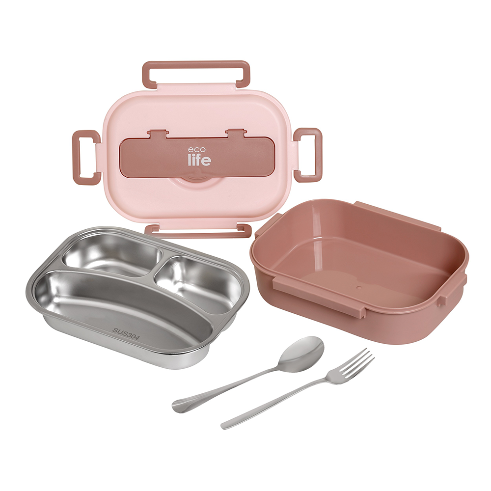 Ecolife Φαγητοδοχείο 3 Θέσεων Ροζ 1 Ltr