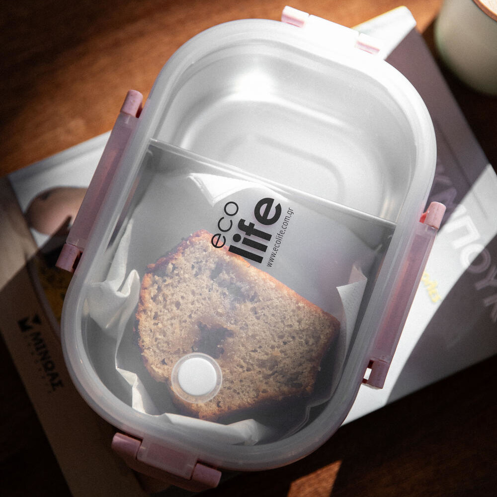 Ecolife Φαγητοδοχείο Με Χώρισμα  Light Pink 900 ml