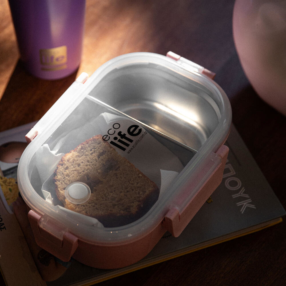 Ecolife Φαγητοδοχείο Με Χώρισμα  Light Pink 900 ml