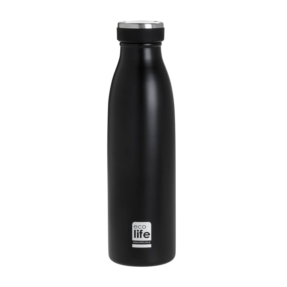 Ecolife Μεταλλικό Μπουκάλι Θερμός Black Slim 500ml