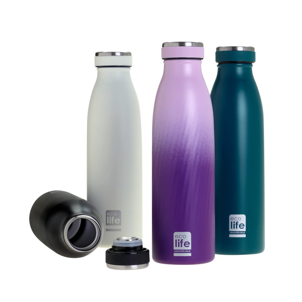 Ecolife Μεταλλικό Μπουκάλι Θερμός Black Slim 500ml