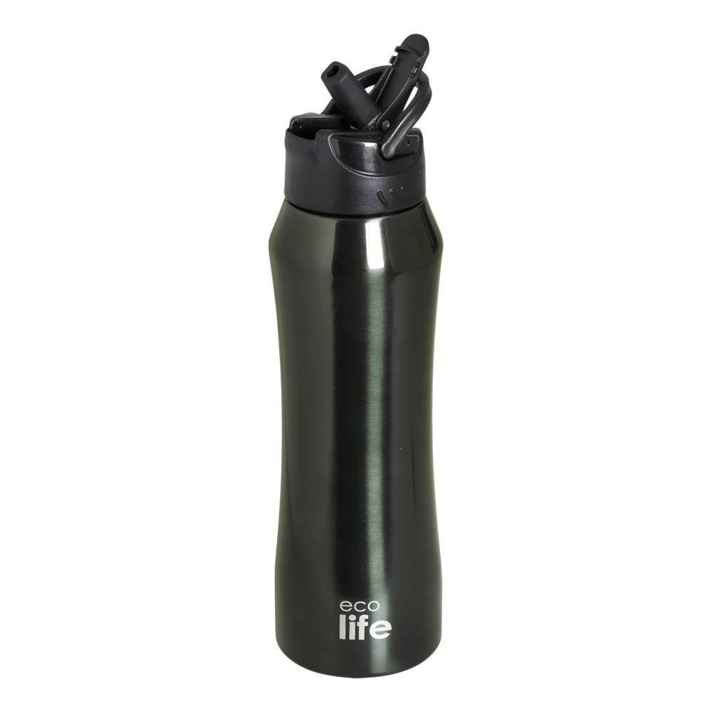 Ecolife Μεταλλικό Θερμός Μαύρο με Καλαμάκι  550ml 